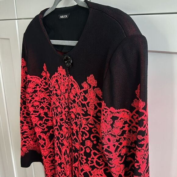 Misook Acrylic Blend Jacket Printed One Button Closure Black Red Plus Size XL - Picture 6 of 13